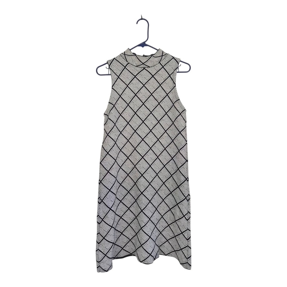 Zara Knit Dress M Black White Geometric Sleeveless Midi A Line Lagenlook Mod